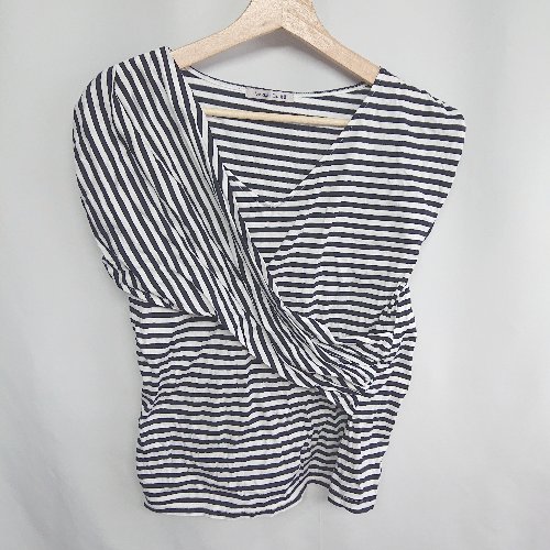 ◇ viaggio blu ボーダー柄 半袖 Tシャツ サイズ2 ブラック ホワイト レディース E 【中古】
