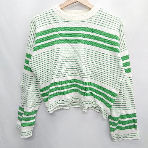 ◇ w closet ダブルクローゼット ボーダー柄 長袖 ニット サイズF ホワイト グリーン レディース E 【中古】