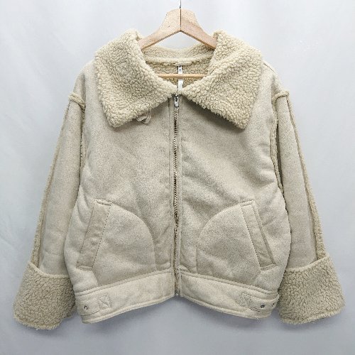 ■ MURUA BASIC スタンドカラー 長袖 ボアライダース サイズF ベージュ レディース E 【中古】 ■ MURUA BASIC スタンドカラー 長袖 ボアライダース サイズF ベージュ レディース E 【中古】