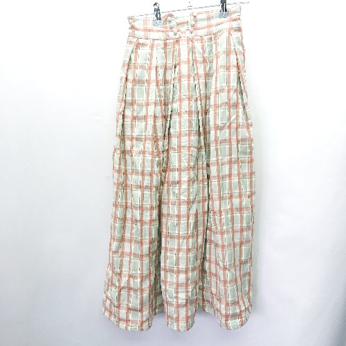 ◇ F i.n.t フィント チェック柄 ロング丈 フレア スカート サイズF カーキ オレンジ レディース E 【中..