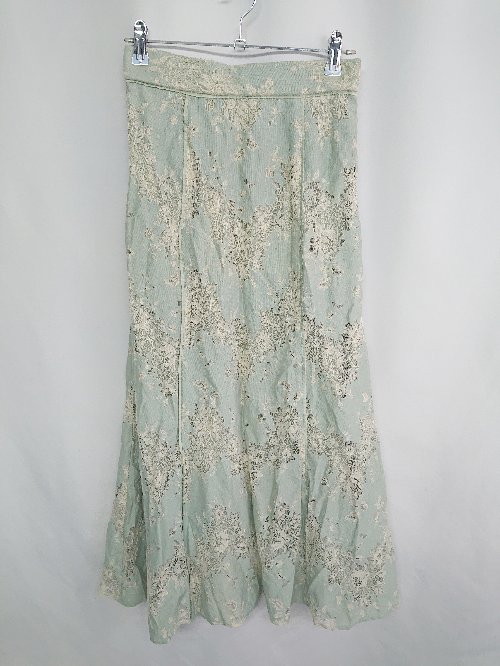 ◇ archives　アルシーヴ 花柄 ロング丈 フレア スカート サイズM ミントグリーン レディース E 【中古】