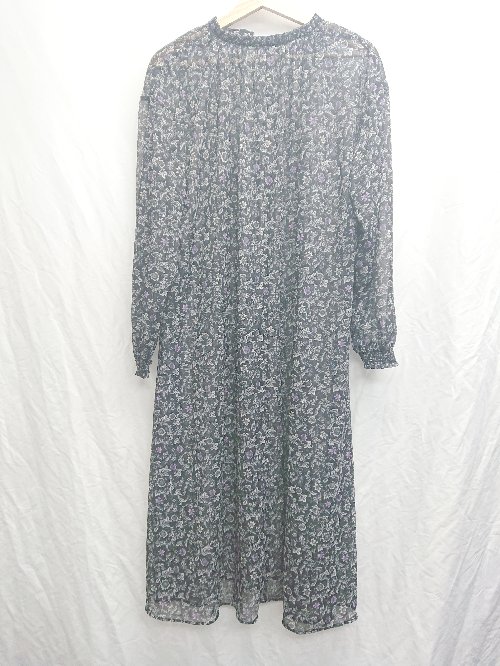 ◇ ◎ PAGEBOY ページボーイ 花柄 シアー 長袖 膝下丈 ワンピース サイズF ブラック ホワイト ピンク レディース P 【中古】
