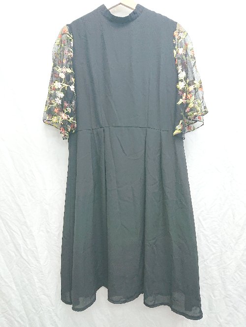 ◇ merlot plus メルロープリュス 五分袖 膝下丈 ワンピース 表記なし ブラック レディース P 【中古】