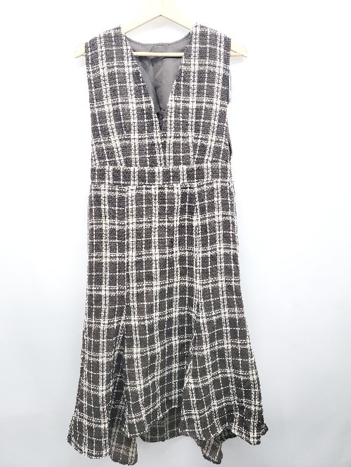 ◇ ◎ ●未使用● moment+ モーメント チェック ノースリーブ 膝下丈 ワンピース サイズM ブラウン マルチ レディース P 【中古】