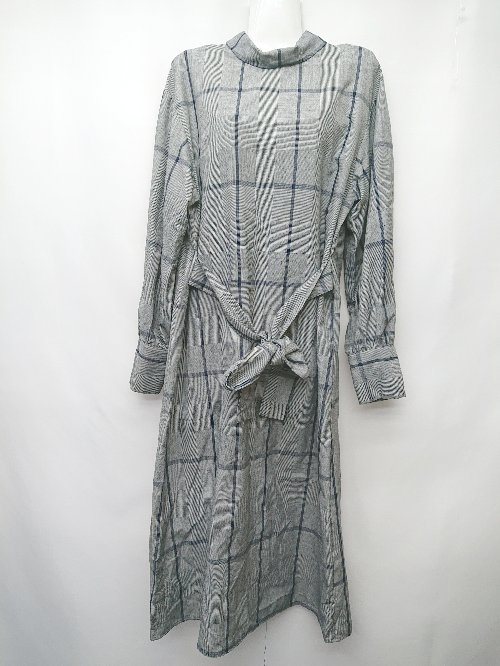 ◇ ⊇ CEPO セポ チェック ウエストリボン 長袖 膝下丈 ワンピース サイズM ブラック ホワイト ネイビー系 レディース P 【中古】