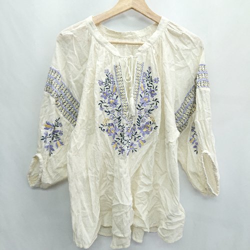 ◇ mistywoman 花刺繡 フリンジ 総柄 長袖 チュニック サイズF オフホワイト パープル イエロー レディース E 【中古】