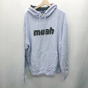 ■ muahmuah ボアロゴ 長袖 パーカー サイズF ライトブルー ネイビー レディース E 【中古】