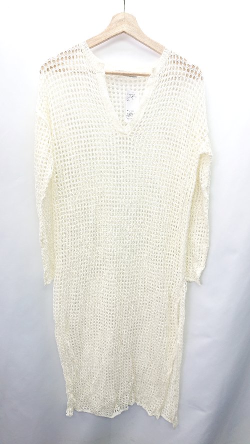 ◇ ◎ ●未使用● armonia 透かし編みニット 長袖 ロング丈 ワンピース サイズF オフホワイト レディース E..