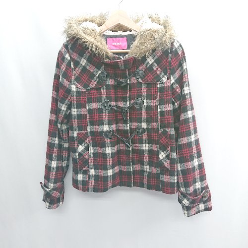 ◇ CHU XXX チュー チェック柄 長袖 ダッフルコート サイズL レッド系 レディース E 【中古】