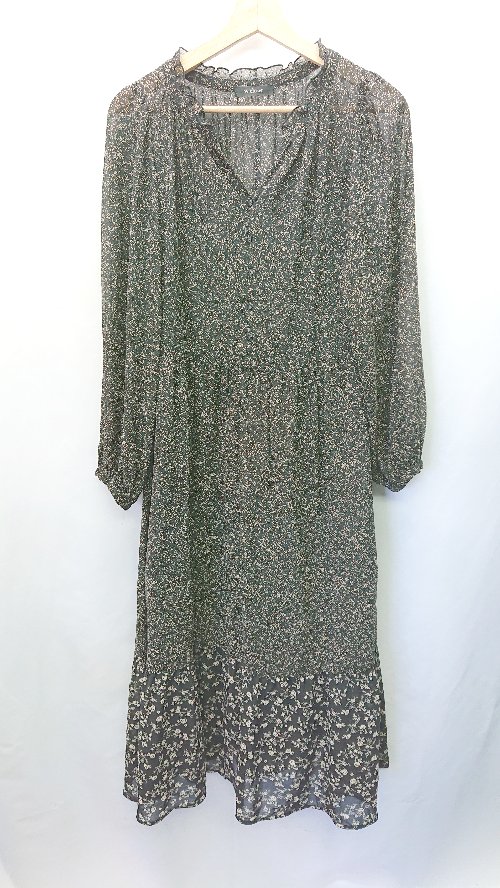 ◇ w closet 花柄 切り替えデザイン 長袖 ロング丈 ワンピース サイズ表記なし ブラック ベージュ レディース E 【中古】