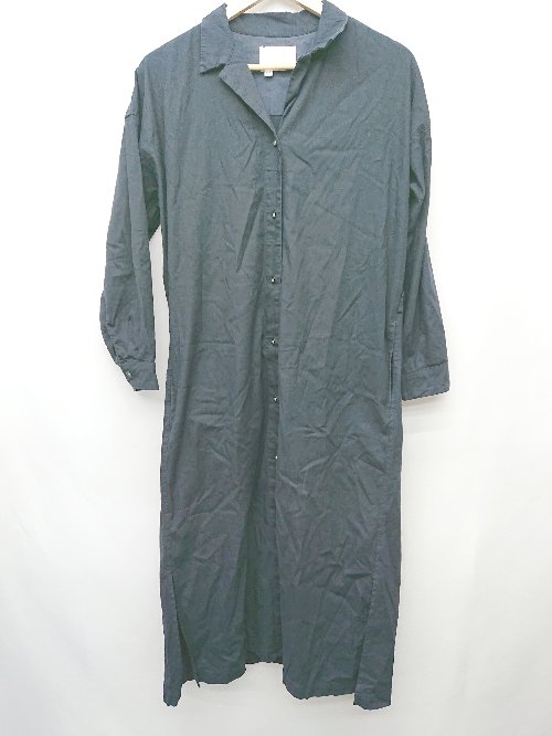 ◇ URBAN RESEARCH DOORS 開襟 シンプル 長袖 膝下丈 ワンピース サイズONE ネイビー レディース P 【中..