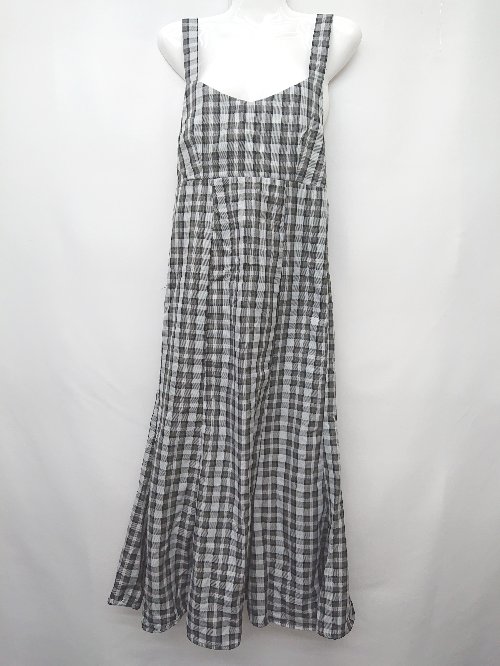 ◇ ◎ ●未使用● earth music&ecology アース チェック 膝下丈 キャミワンピース サイズM ブラック マルチ..