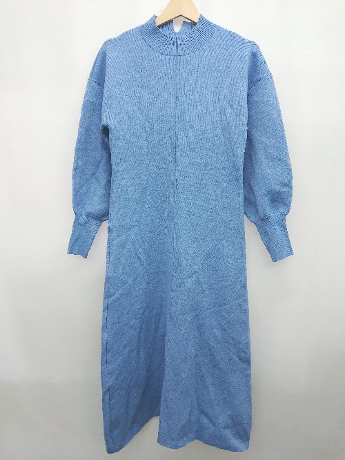 ◇ NATURAL BEAUTY BASIC ナチュラルビューティーベーシック 長袖 膝下丈 ワンピース サイズM ブルー レディース P 【中古】