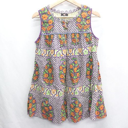 ◇ flower children 総柄 - チュニック サイズF パープル系 オレンジ グリーン レディース E 【中古】
