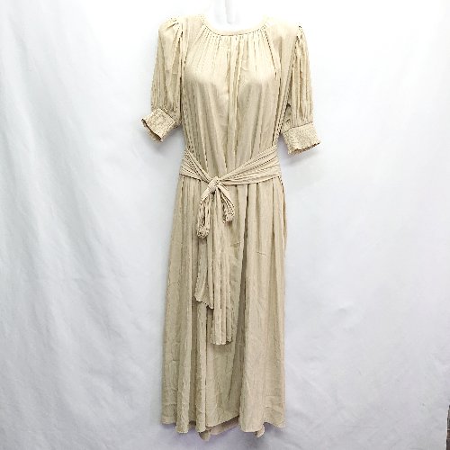 ◇ ⊂ LAGUNAMOON ラグナムーン パフスリーブ リボン 半袖 マキシ丈 ワンピース サイズS ベージュ レディース E 【中古】