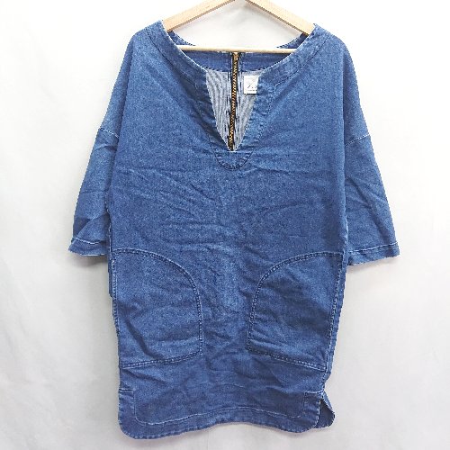 ◇ ⊇ WEEKEND de Tiara デニム 七分袖 膝丈 ワンピース サイズ表記なし インディゴブルー レディース E 【中古】