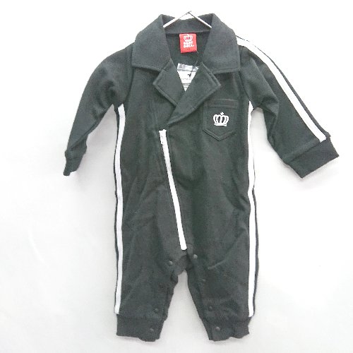 ◇ ◎●未使用● ⊇ BABY DOLL 襟付き ベビー ロゴプリント 長袖 カバーオール サイズ80 ブラック ホワイト ..