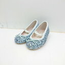◇ Launa lea ballet リボン装飾 キッズ バレエシューズ サイズ14 ブルー シルバー 女の子 E 【中古】
