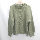 ◇ Kastane カスタネ 前面デザイン編み込み 長袖 セーター サイズL カーキ系 レディース E 【中古】(4)