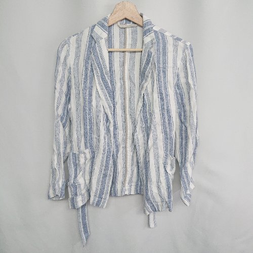 ◇ ⊇ URBAN RESEARCH DOORS ストライプ柄 ウエストリボン付き 長袖 羽織シャツ サイズF ブルー ホワイト レディース E 【中古】