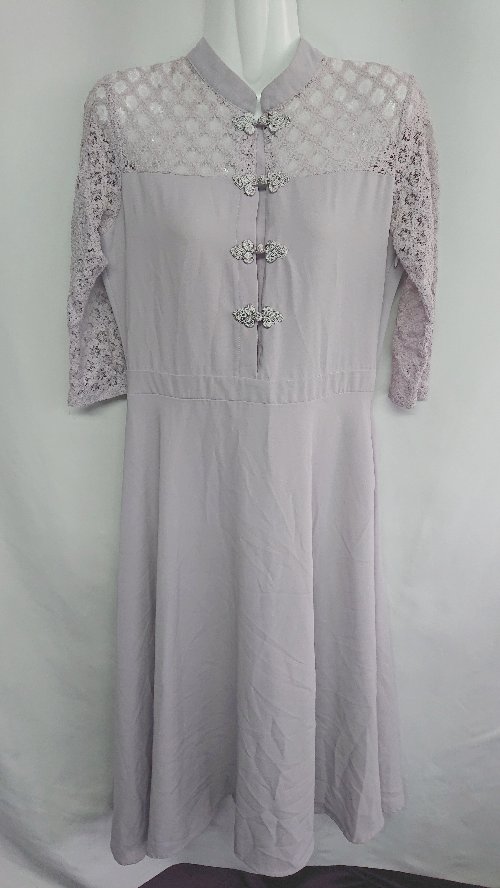 ◇ ⊂ merlot plus レーススリーブ チャイナボタン 長袖 ロング丈 ワンピース サイズ表記なし ラベンダー レディース E 【中古】