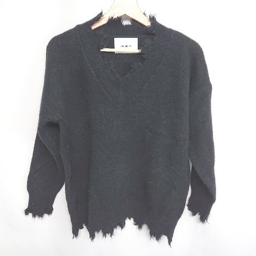 ◇ ⊇ ROGER AND RAW フリンジ 長袖 Vネックニット サイズ表記なし ブラック レディース E 【中古】