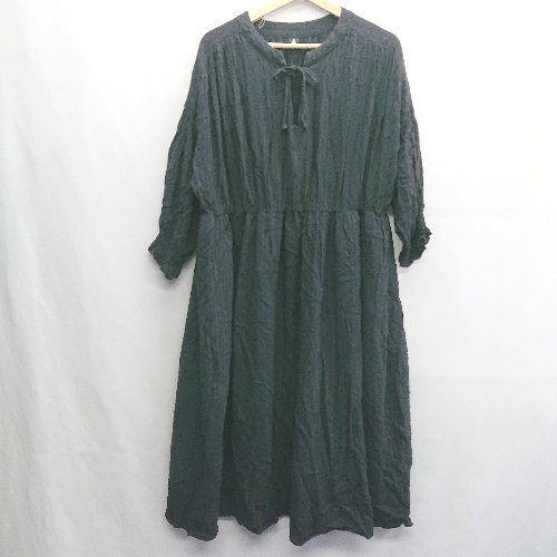 ◇ merlot メルロー 長袖 膝下丈 ワンピース サイズF ブラック系 レディース E 【中古】