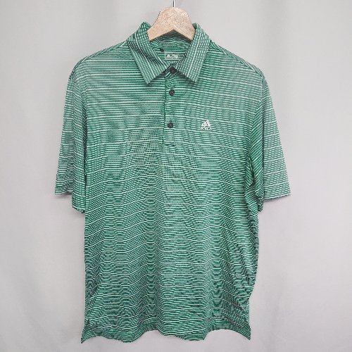 ◇ ⊂ adidas アディダス ボーダー柄 ブランドロゴ刺繡 半袖 シャツ サイズL グリーン ホワイト レディース E 【中古】(4)