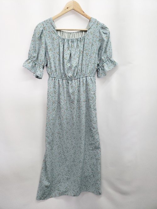 ◇ ⊂ MAJESTIC LEGON マジェスティックレゴン 総柄 半袖 膝下丈 ワンピース サイズM ライトブルー マル..