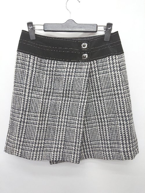 ◇ ⊇ KUMIKYOKU 組曲 ラップ風 ミニ丈 台形 スカート サイズ2 ブラック ホワイト グレー レディース P 【中古】