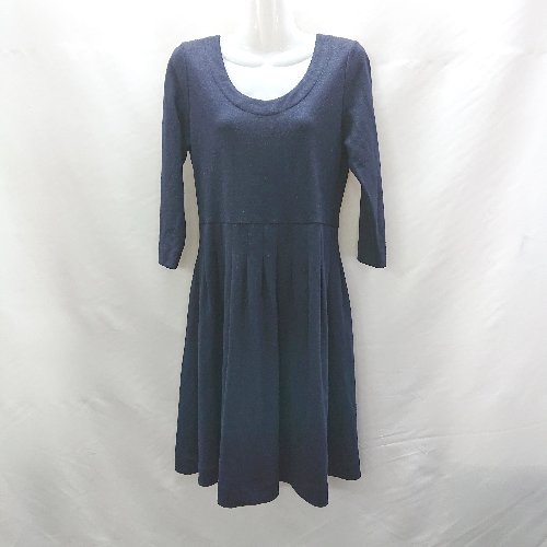 ◇ ◎●未使用● ⊇ BEAMS LIGHTS ラメ入り 七分袖 膝丈 ワンピース サイズ38 ネイビー レディース E 【中古】