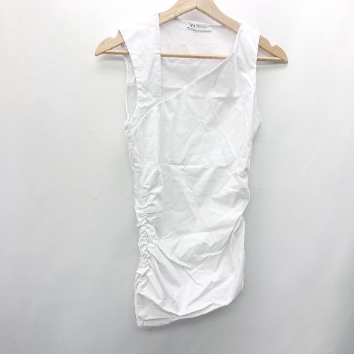 ◇ ⊂ ZARA ザラ アシンメトリー ノースリーブ ギャザートップス サイズM ホワイト系 レディース E 【中古】