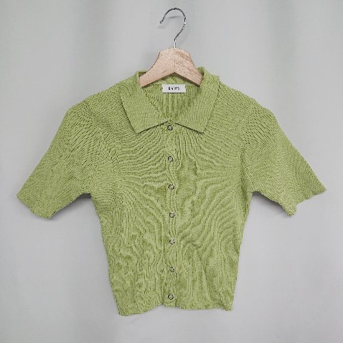◇ ⊂ EVRIS スナップボタン 半袖. リブニットカーディガン サイズF ライトグリーン レディース E 【中古】