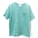 ◇ ⊂ nano universe ブランドロゴ刺繡 半袖 Tシャツ サイズL グリーン ホワイト メンズ レディース E 【中古】