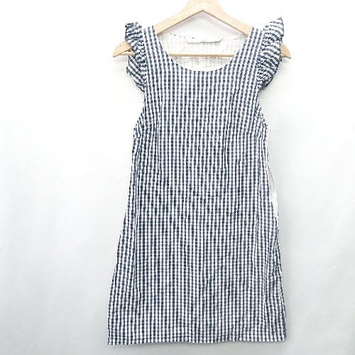 ◇ ⊂ ZARA TRAFALUC ギンガムチェック柄 フリルスリーブ 膝丈 ワンピース サイズS ネイビー ホワイト レディース E 【中古】