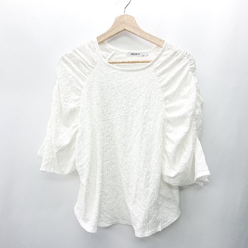 ◇ ⊂ COLONY2139 ワッフル素材 七分袖 シャーリング パワーショルダー サイズF ホワイト レディース E ..
