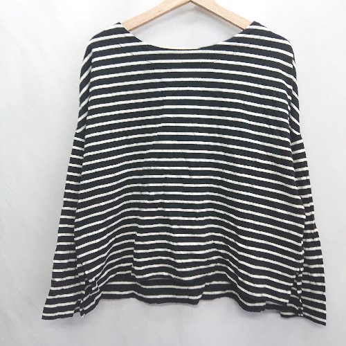 ◇ ⊇ nano universe ボーダー柄 スリット加工 長袖 ロンT サイズF ブラック ホワイト レディース E 【中..