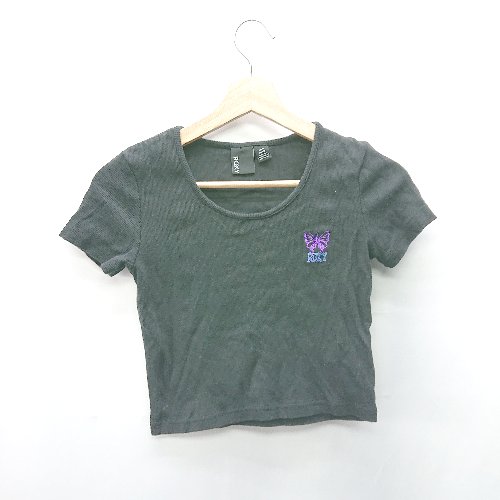 ◇ ⊂ Roxy ロキシー ロゴ刺繍 半袖 Tシャツ サイズM ブラック系 レディース E 【中古】