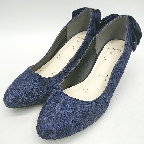 ◇ Θ marie claire マリ・クレール 総レース パンプス サイズ23.5 ネイビー レディース E 【中古】