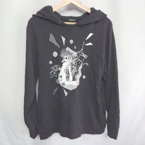 ◇ ⊇ earth music&ecology フロントプリント 長袖 パーカー サイズF ブラック レディース E 【中古】