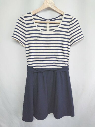 ◇ ⊂ NATURAL BEAUTY BASIC ボーダー ドッキング 半袖 膝丈 ワンピース サイズM ネイビー レディース E 【中古】 ◇ ⊂ NATURAL BEAUTY BASIC ボーダー ドッキング 半袖 膝丈 ワンピース サイズM ネイビー レディース E 【中古】