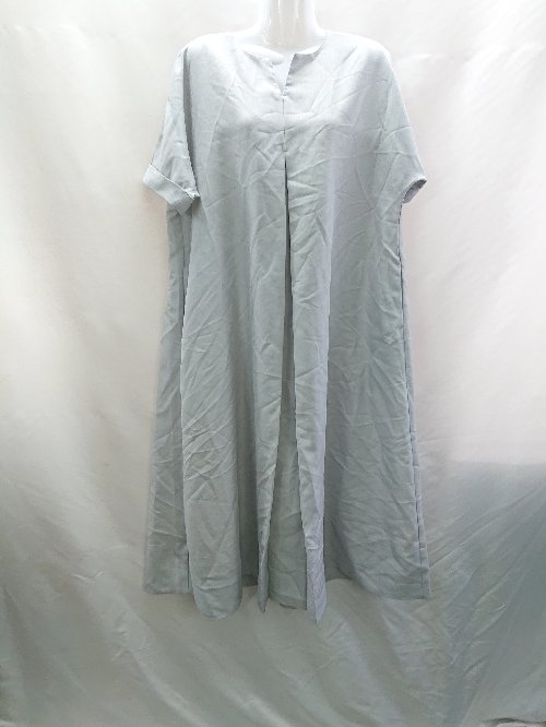 ◇ ⊂ UTAO: プリーツ加工 半袖 ロング丈 ワンピース サイズF ライトグレー レディース E 【中古】