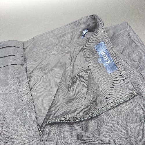 ◇ Θ ROPE' ロペ リネン素材 膝丈 台形 スカート サイズM ブラック レディース E 【中古】