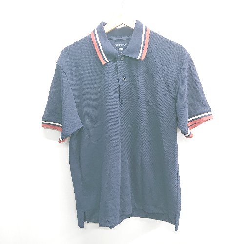 ◇ ⊂ UNIQLO ユニクロ 襟、袖口にデザイン 半袖 ポロシャツ サイズM ネイビー系 メンズ E 【中古】