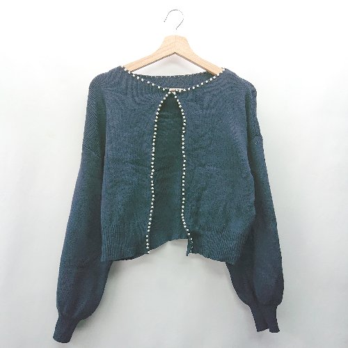 ◇ ⊇ natural couture ナチュラルクチュール コットン系　ビーズ装飾 長袖 ニット サイズM ネイビー レディース E 【中古】