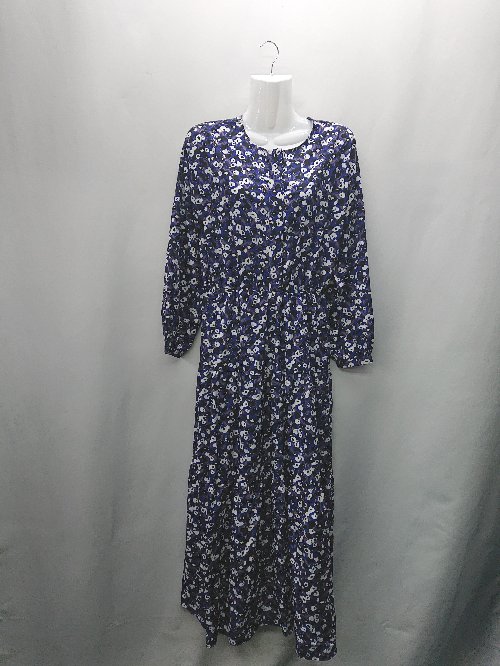 ◇ ⊂ NOSTALGIA　アンドドットノスタルジア 花柄 長袖 膝丈 ワンピース サイズM ネイビー レディース E 【中古】