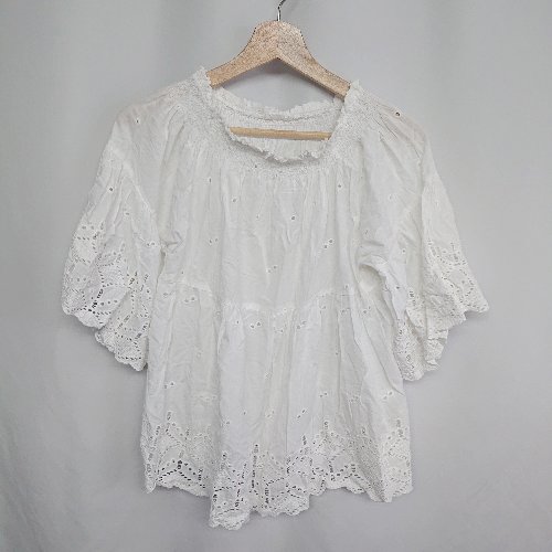 ◇ ⊂ JEANASIS ジーナシス レース オフショル 半袖 チュニックブラウス サイズF ホワイト レディース E 【中古】