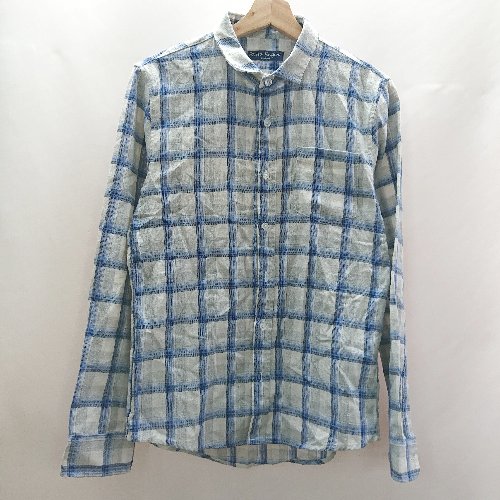 ◇ ⊇ RETRO ENGINE チェック柄 長袖 シャツ サイズMEDIUM ホワイト ブルー系 レディース E 【中古】