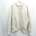 ◇ ⊇ BEN DAVIS 襟付き ロゴプリント バックプリント 長袖 トレーナー サイズXL ベージュ ホワイト系 メンズ レディース E 【中古】