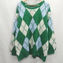 ◇ ⊇ Heather ヘザー ビッグシルエット アーガイル柄 長袖 セーター サイズF グリーン系 レディース E 【中古】